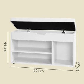 Tárolós Pad Párnával, Cipőpad Párnázott Üléssel, 30 x 80 x 44 cm, fehér