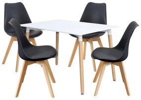Étkezőasztal 120x80 QUATRO fehér + 4 szék QUATRO fekete