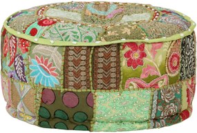 kézzel készült kerek zöld pamut patchwork puff 40 x 20 cm