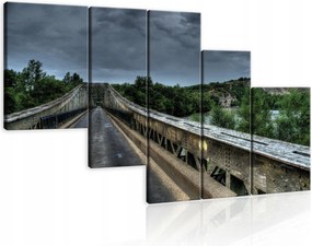 Vászonkép 170x100 régi fém híd folyó erdő felhős ég út természet
