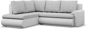 Tokio sarokkanapé, L alakú háttámlával, 2 ágyneműtartóval, fonott + műbőr, baloldali, szürke - fehér
