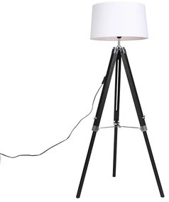 Állólámpa háromlábú fekete, fehér vászon árnyékolóval 45 cm