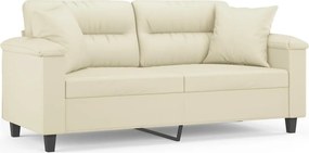 vidaXL 2 személyes krémszínű műbőr kanapé díszpárnákkal 140 cm