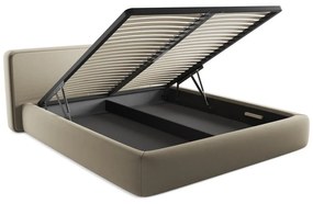 Bézs kárpitozott ágyneműtartós franciaágy ágyráccsal 180x200 cm Kiana – Makamii