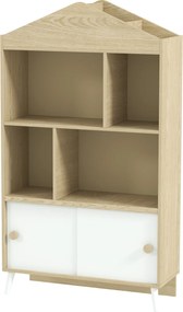 AIYAPLAY Fa Gyerek Könyvespolc 4 Rekesszel Gyerek Könyvtár Nyitott Polcokkal és Szekrénnyel Gyerek Szobába Játszószobába 80x30x140,5 cm Fehér és Termé