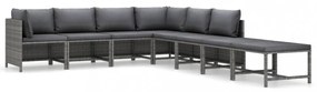 8 részes szürke polyrattan kerti bútorszett párnákkal