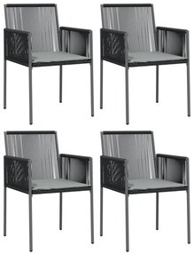 4 db fekete polyrattan kerti szék párnával 54x60,5x83,5 cm