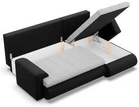 Tokio sarokkanapé, 2 ágyneműtartóval, fonott + műbőr, jobboldali, szürke - fekete