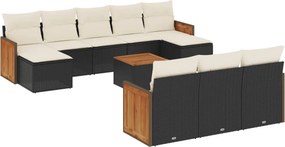 vidaXL 11 részes fekete polyrattan kerti ülőgarnitúra párnákkal