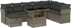 vidaXL 9 részes szürke polyrattan kerti ülőgarnitúra párnákkal