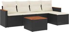 vidaXL 6 részes fekete polyrattan kerti ülőgarnitúra párnákkal