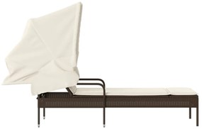 barna polyrattan napozóágy tetővel