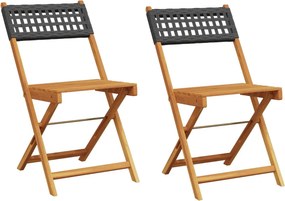 vidaXL 2 db fekete tömör akácfa és polyrattan bisztrószék