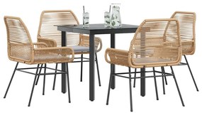 vidaXL 5 észes barna polyrattan üveg kerti étkezőgarnitúra párnával