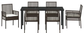 7 darabos kerti étkező szett párnákkal Barna polyrattan