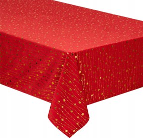 Karácsonyi abrosz Velvet 140x240cm csillag piros arany karácsonyi asztal
