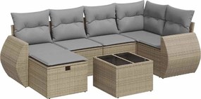 vidaXL 7 részes bézs polyrattan kerti ülőgarnitúra párnákkal
