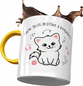 Sárga Bögre Cicával Cuki Ajándék Nyomtatott Fotóval