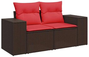 14 részes barna polyrattan akácfa kerti ülőgarnitúra párnákkal