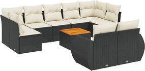 vidaXL 10 részes fekete polyrattan kerti ülőgarnitúra párnákkal