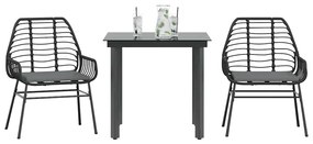 vidaXL 3 részes fekete polyrattan üveg kerti étkezőgarnitúra párnákkal