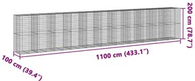 horganyzott vas gabion kosár fedéllel 1100 x 100 x 200 cm