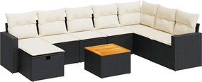 vidaXL 9 részes fekete polyrattan kerti ülőgarnitúra párnákkal