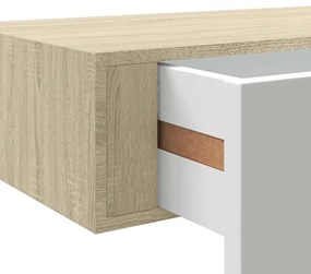 falra szerelhető fiókos polc tölgyfa és fehér színben 40 x 23,5 x 10 cm MDF