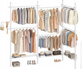 Teleszkópos fehér ruhaszekrény állítható magasság 3 polc