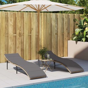 Bézs polyrattan napozóágy párnával 55x199x50 cm