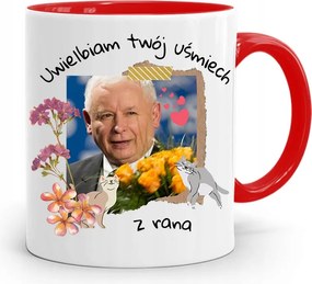 Piros Vicces Bögre Jaroslaw Kaczynski fényképes nyomattal