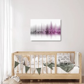 Kép - Panoráma a városra, rózsaszín-szürke (üvegen) (70x50 cm)