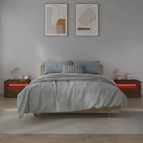 2 db barna tölgy színű éjjeliszekrény LED-ekkel 60x35x40 cm
