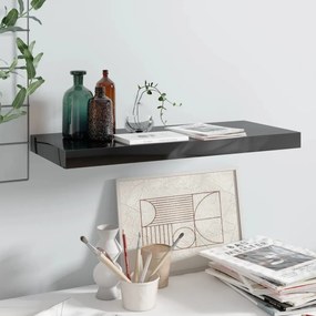 magasfényű fekete MDF lebegő fali polc 60 x 23,5 x 3,8 cm