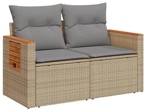 2 személyes bézs polyrattan kerti kanapé párnával