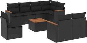 vidaXL 9 részes fekete polyrattan kerti ülőgarnitúra párnákkal