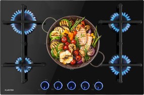 Klarstein Illuminosa 5, gázfőzőlap, 5 Sabaf égő, üvegkerámia, fekete