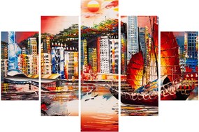 Kép - Victoria Harbour, Hong Kong, olajfestmény (150x105 cm)