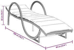 bézs polyrattan napozóágy párnával 60 x 199 x 42 cm