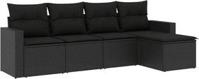 vidaXL 5 részes fekete polyrattan kerti kanapészett párnákkal