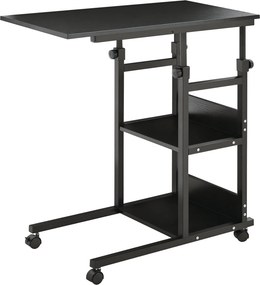 HOMCOM Görgős Oldaltábla 80x40 cm C-Formájú Kanapéasztal Magasságállító 3 Szinten 72-82 cm Fém Váz a Nappaliban Konyhában - Fekete | Aosom