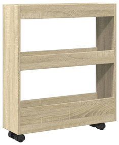 3 szintes sonoma tölgy színű szerelt fa keskeny tárolókocsi