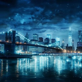 Canvas New York Brooklyn Híd Éjszaka Panoráma Vászonkép 40 x 40