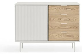 Fehér-natúr színű alacsony komód tölgyfa dekorral 108x80 cm Sierra – Teulat