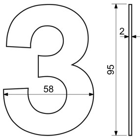 Házszám "3", RN.95L, rozsdamentes acél