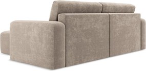 Bézs zsenília kinyitható-tárolóhelyes sarokkanapé (jobb oldali-heverő résszel) Kona – Makamii