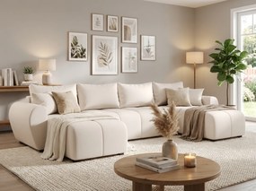 Kihúzható, kétoldalas U alakú kanapé SEVIO 311x145 cm, krémszínű + 2 párna AJÁNDÉKBA