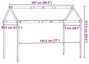 fehér tömör fenyőfa gyerekágytető 207 x 80,5 x 151,5 cm