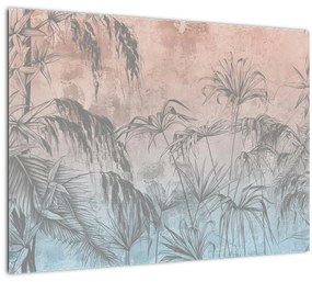 Kép - Trópusi növények a falon (üvegen) (70x50 cm)