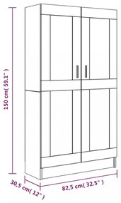 szürke sonoma színű szerelt fa könyvszekrény 82,5x30,5x150 cm